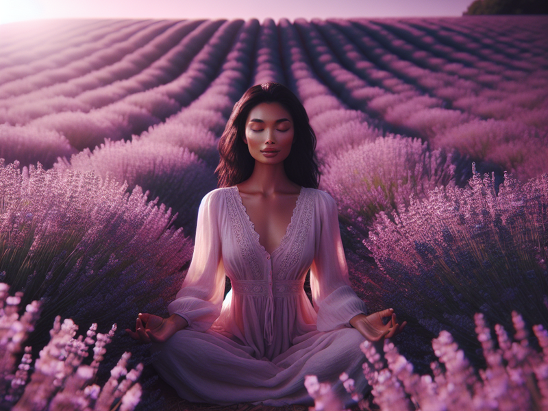 Meditação em um campo de lavanda